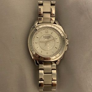Silver Coach Logo Watch with Rhinestones